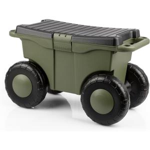Pure Garden Rolling Garden Cart with Seat, Green, 21.7"D x 11.4"W x 13.2"H