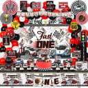 Fast One Birthday Decorations for Boys, 1st Race Car Theme Party Decor Supplies for Baby - Backdrop, Photo Banner, Tablecloth, Fast One Centerpieces, Flags, Fans Pompoms, Wall Signs