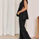Lviefent Womens 2 Piece Outfits Knit Matching Set Sleeveless Side Slit Pullover Sweater Top Wide Leg Pants Sets (Black-M)
