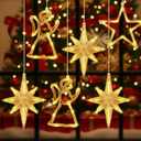 Baquler 6 Pcs Christmas Silhouette Window Lights with Suction Cup Battery Powered Christmas Window Hanging Warm White Lighted Bethlehem Star LED Lamp for Xmas Tree Fireplace Wall Indoor Outdoor Decor