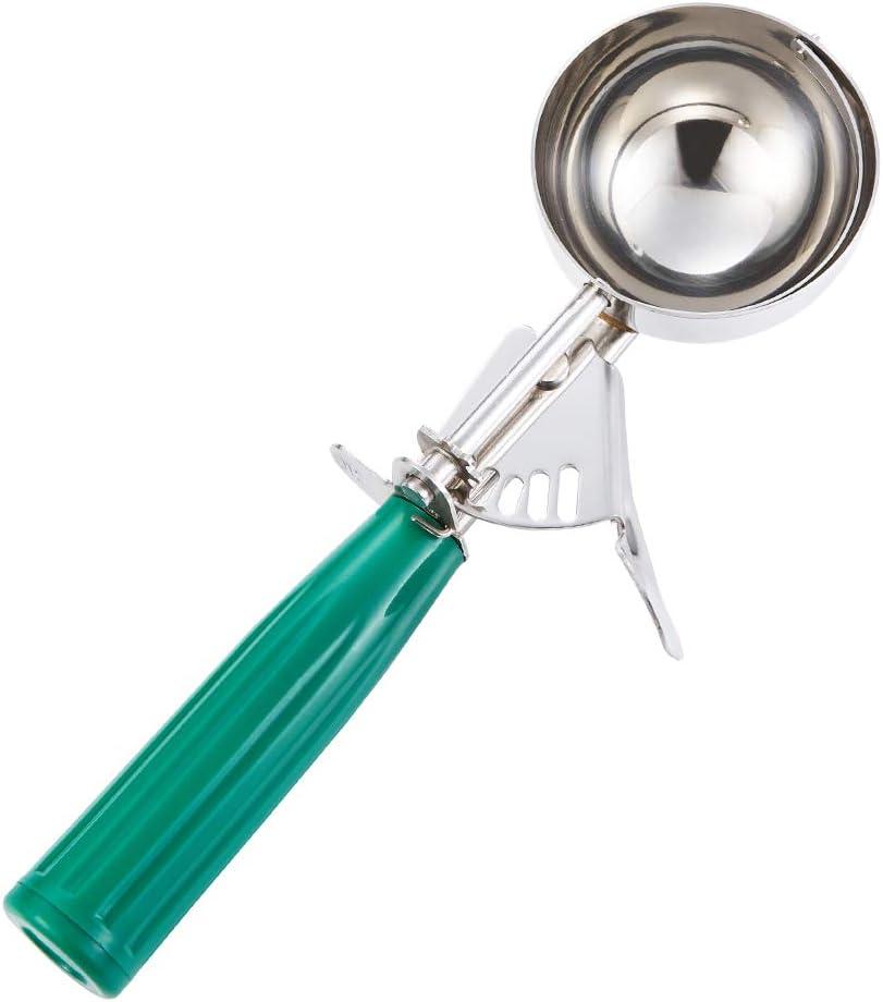 Saebye 2.7 OZ Scoop - #12 (1/3 Cup) - Disher, Ice Cream Soop, Cookie Scoop - Portion Control - 18/8 Stainless Steel, Green Handle, For Cookie, Ice Cream, Meatball, Muffin, Cupcake, Vegetable Salad