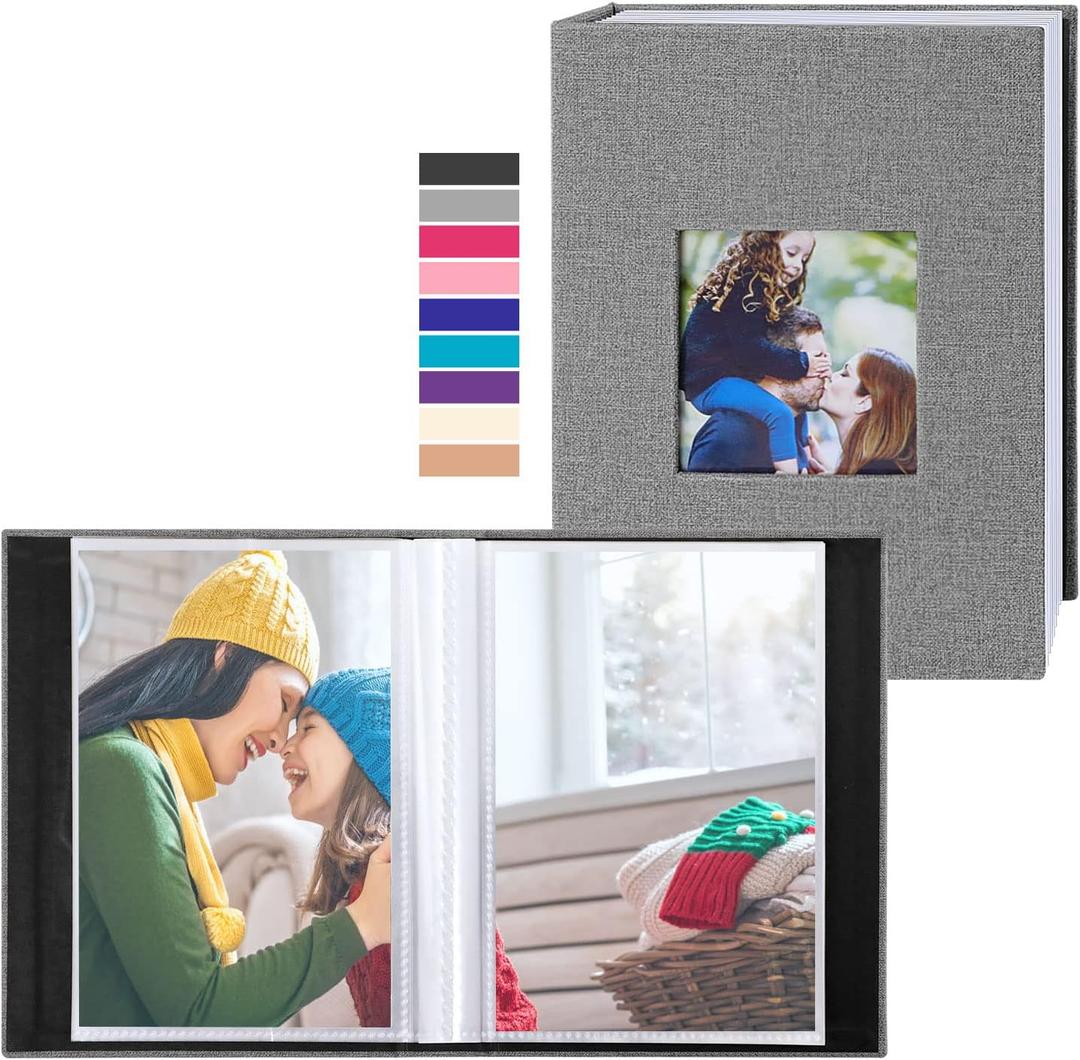 Ywlake Photo Album 4x6 100 Pockets 2 Packs, Small Mini Capacity Linen Photo Album Bulk Sets, Each Pack Holds 100 Top Loader Vertical Only Picture for Kids Boy Girls Grey