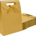 Patdefie Gift Bags with Handles Small Size 7×4×10 inch 16pcs Medium Size for Birthday, Party, Favor, Wedding, Anniversary(Gold)