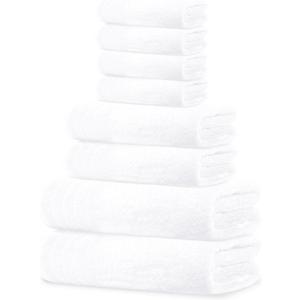 Tens Towels Pack of 8 Towels Set, 2 Extra Large Bath, 2 Hand, 4 Washcloths, 100% Cotton, Lighter Weight, Quicker to Dry, Super Absorbent, Perfect for Bathroom, White