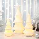 Domensi 3 Pcs Lighted Ceramic Christmas Tree White Porcelain Christmas Tree Figurines with Lights for Table Centerpiece Mantel Tabletop Fireplace Xmas Holiday Winter Home Decor