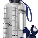 AQUAFIT Half Gallon Water Bottle with Time Marker - Straw & Chug Lid - BPA Free Gym Water Bottle with Straw - Big Gallon Jug (Clarity, 64 oz - 2 Lids)