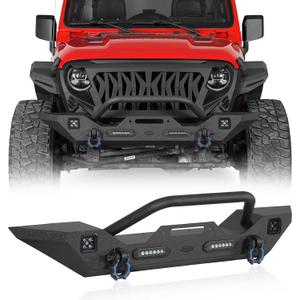 Hooke Road Mid Width Front Bumper Offroad Bumper w/Winch Plate compatible with Jeep Wrangler JK & JL 2007-2026 & Gladiator JT 2020-2026