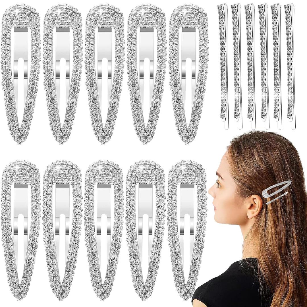 16Pcs Rhinestone Water Drop Crystal Hair Clips, Glitter Shining Metal Snap Hair Barrettes, Hairpins Headwear Accessories for Girls & Women