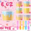 Jingmore 60 Set Paper Ice Cream Cups Bulk with Spoons 6 oz Disposable Sundae Bowls Colorful Paper Dessert Cups Containers for Snack Yogurt Soup Summer Bar Party Supplies