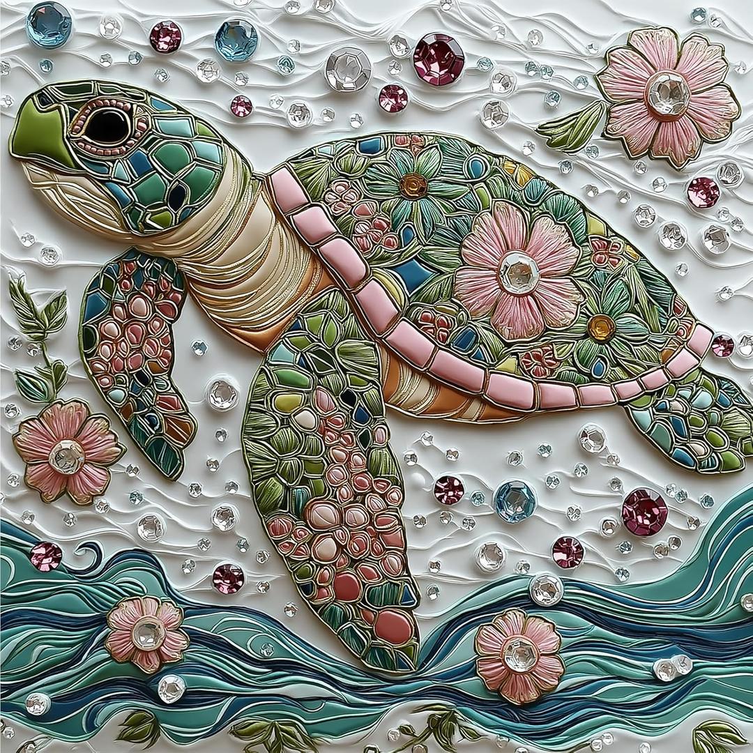 Sea Turtle Jigsaw Puzzles for Adults 500 Pieces Colorful Crystal Flower Ocean Puzzles Pretty Diamond Art Puzzle Difficult Unique Family Challenging Games Gift for Teens Adults Puzzle (20"x20")