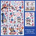 9PCS Patriotic Window Clings for Glass Windows Cute Dog Cat Window Decals Stickers 4th of July American Flag Memorial Day Window Clings Double-Sided Independence Day Window Decor for Home School Party