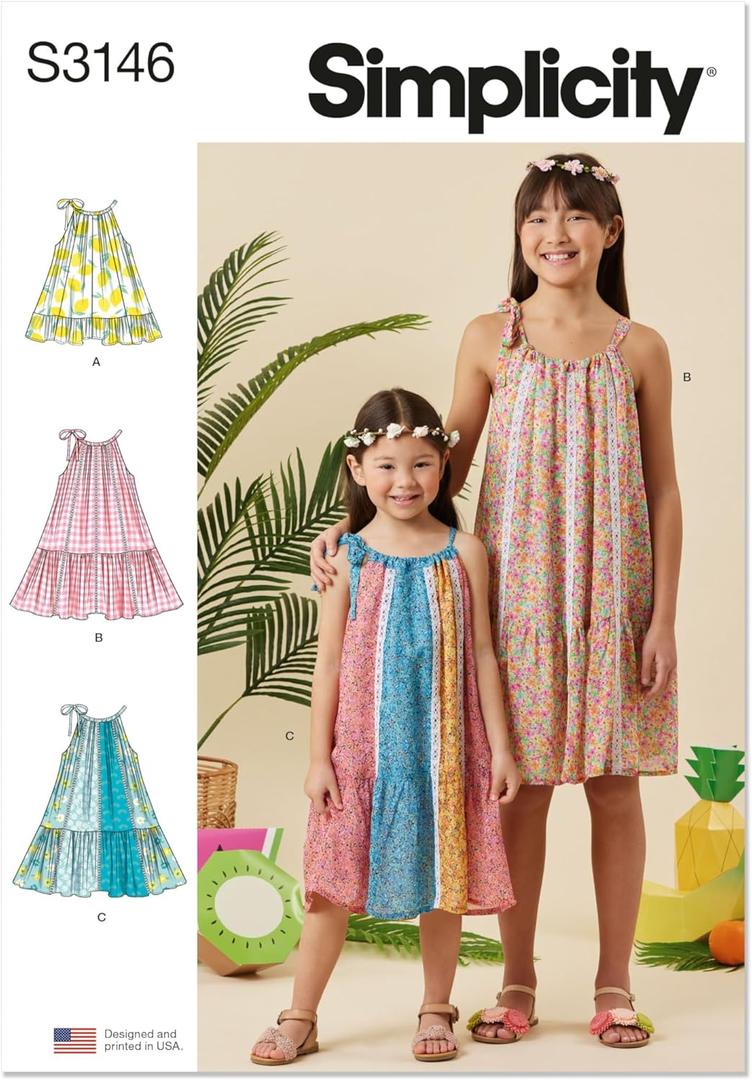 Simplicity SS3146HH Children's Lined Halter Dresses Sewing Pattern Packet, Design Code S3146, Sizes 3-4-5-6