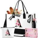 TRSODD Large Initial Tote Bag with Adjustable Shoulder Strap and Makeup Bag B, Personalized Women's Gift for Mom, Wife, Grandma, Daughter, Sister, Teacher Appreciation, Birthday, Mother's Day