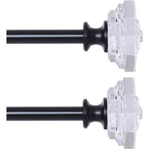 2 Pack Curtain Drapery RodAcrylic Square Finials Curtain Rod3/4" Diameter Single Deorative Curtain Rod, Adjustable Length from 86 to 120 Inches