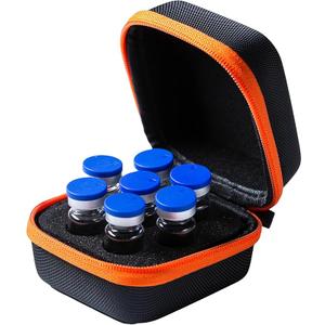 Insulin Peptide Vial Case for Fridge, with Logo and Hand Strap, Fits 5-10ml Vial, Not Fit Tall 10ml Vial, Orange Zipper and Black, 7 Vials Holder