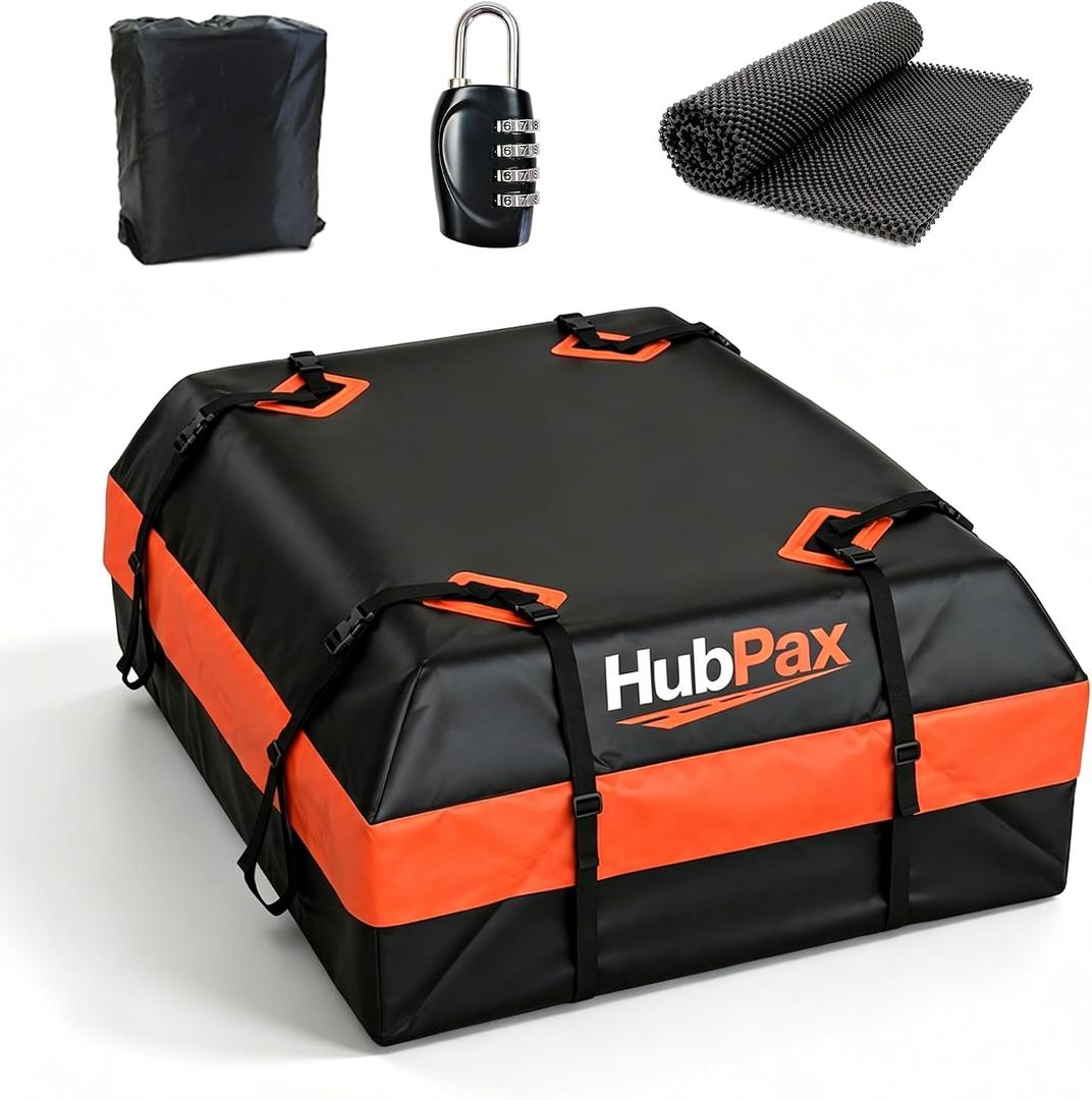 15 Cu Ft. Car Rooftop Cargo Carrier Bag Car Roof Top Bag Cargo Carrier | Fit All Vehicle with/Without Rack, Includes Anti-Slip Mat, 8 Reinforced Straps, 6 Door Hooks, Luggage Lock