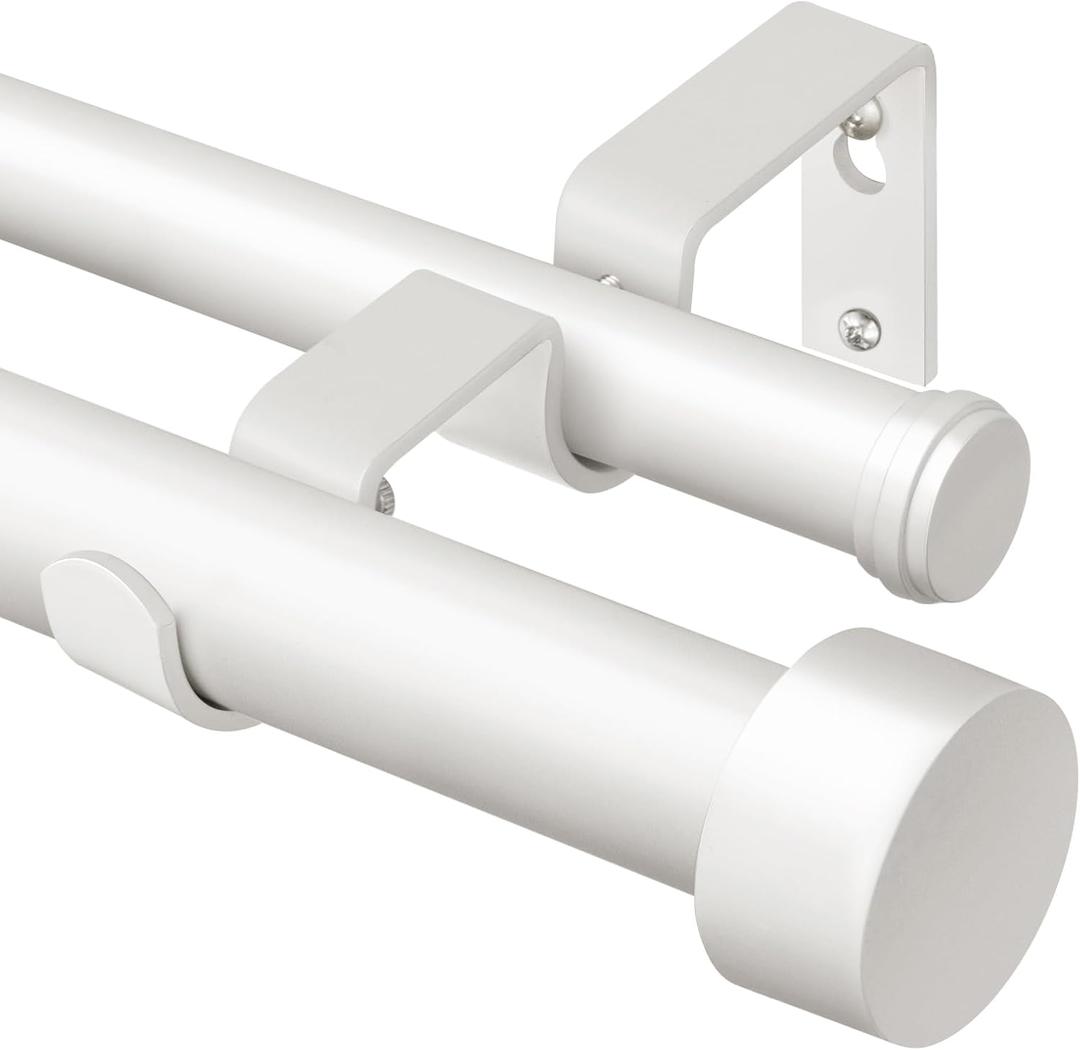 KAMANINA 1 Inch Double Curtain Rod for Windows 72 to 144 Inches (6-12 Feet), White Heavy Duty Drapery Rods, Adjustable Double Rods with End Caps