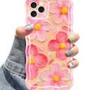 Jusy Case for iPhone 11 Pro Max, Colorful Retro Oil Painting Printed Flower Laser Blue Glossy Pattern Cute Curly Wave Phone Case Soft TPU Cover for Girly Women - Flowers