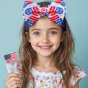 Baby Girl Bows Newborn Headband 0-6 Months Infant Big Bows for Birthday/Baby Shower/Photography/Baby Gifts (Blue Star & Heart Flag)