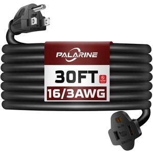 30ft Black Outdoor Extension Cord Waterproof, UL Listed, 16/3 SJTW Heavy Duty 3 Prong, 16 Gauge 13A Power Cord Ideal for Indoor Outdoor Lights, Appliances, and Lawn