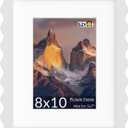 8x10 Wavy Picture Frame with Mat for 5x7, Real Glass and Wooden Frame - Tabletop or Wall Hanging Photo Frame(1 Pack, White)