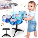 Kids Drum Set for Toddlers (15-Piece), Drum Set for Kids Age 3-5, Musical Toys for Boys Girls, Birthday for Kids, Drum Kit Instrument for Beginner Music Practice w/ 4 Lights