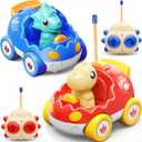 2 Pack Dinosaur Remote Control Cars Toys for Kids 2 3 4 5 6 Years Old, Christmas Birthday Gifts for Boys and Girls Ages 2-6, Dino Race Car Toddlers Toys with Music and Light(Red Blue)