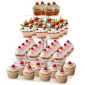 weddingwish 4 Tier Cupcake Stand, Clear Acrylic Cupcake Tower for 50 Cupcakes, Square Dessert Display Stand for Wedding,Birthday,Graduation