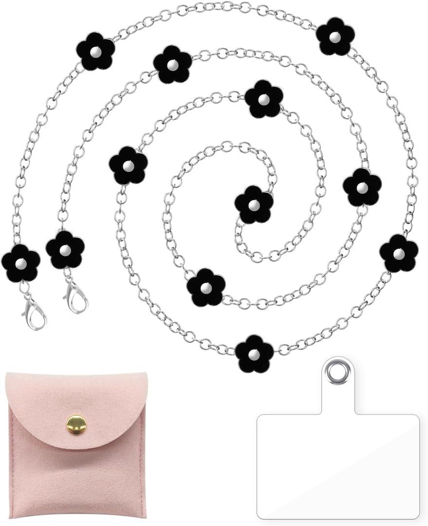 CALDEVER Crossbody Phone Lanyard Chain Cellphone Accessories Hands-Free Cell Phone Strap Works with All Phones (Black Flower)