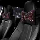 surpassme 2PCS Rhinestone Car Headrest Neck Pillow for Driving with Bling Bling Crystal Bow Pillow Car Accessories for Women (Purple)