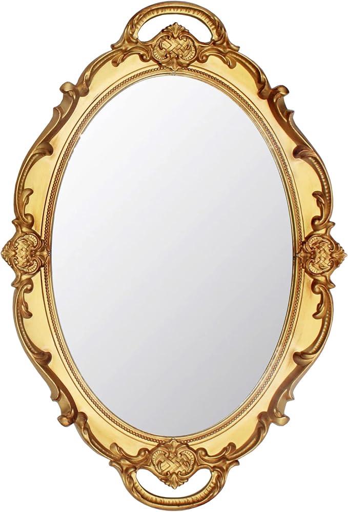 Eaoundm 14.5 x 10 inchs Smallest Oval Antique Decorative Wall Mirror Vintage Hanging Mirror (Gold)
)
