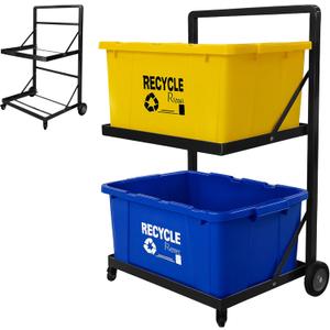 Recycling Cart,2-Tier Recycle Bin Cart with Wheels,Holds up to 140 Lbs,Rolling Utility Organizer for Garbage Sorting,Warehouse and Garage (Black)