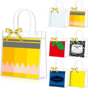 Tinlade 24 Set Back to School Gift Bag with Handles Teacher Clear PVC Plastic Treat Goodie Bags for Graduation Back to School Party Favors, 1 count