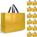 【12-Pack Golden】Reusable Gift Bags with Handles, Bulk Goodie Bags for Easter, Baby Shower, Birthday, Party Favors, Wedding, Holiday Goodie | 16x6x12 Inches | 12 Premium Golden Bag | Eco-Friendly