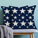 4th of July Pillow Covers 18x18 Inch Set of 2 Navy Blue Cream Patriotic Stars Outdoor Decor Throw Pillows Independence Day Memorial Day Farmhouse Decorative Cushion Cases for Couch Decorations