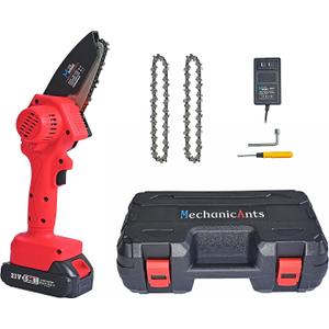 Mini Chainsaw,4-inch Electric Chain saw Handheld Mini Pruning Shears Chainsaw for Tree Trimming & Wood Cutting,2 Saw chains,1 Charger Include,One 21v 1500mAh Battery and Box