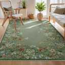 Wonnitar Washable 5x7 Area Rugs, Green Floral Rugs for Bedroom, Non-Shedding Living Room Throw Rug, Botanical Dining Room Floor Carpet for Bedside Kids Girls Bedroom (Green,5'x7')
