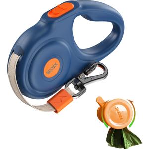 Retractable Dog Leash 16FT for Small & Medium Dogs, Sturdy Heavy-Duty Nylon Tape with Secure Locking Carabiner & Poop Bag Holder, Smooth One-Hand Control, Anti-Slip Handle, Tangle-Free Design (Blue)