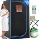 SereneLife Portable Sauna Box for Home, Steam Sauna Tent with Extra Large 4L Steamer - Includes Folding Sauna Chair, Remote Control w/ 9 Heat Levels for in-Home Spa - 2.9' x 2.9' x 5.9'