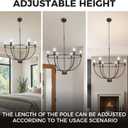 DORESshop Black Dining Room Light Fixture, 6-Light Farmhouse Black Chandelier for Bedroom, Adjustable Height Modern Metal Candle Chandelier for Kitchen Island, Living Room, Foyer, Entryway, 28.5in