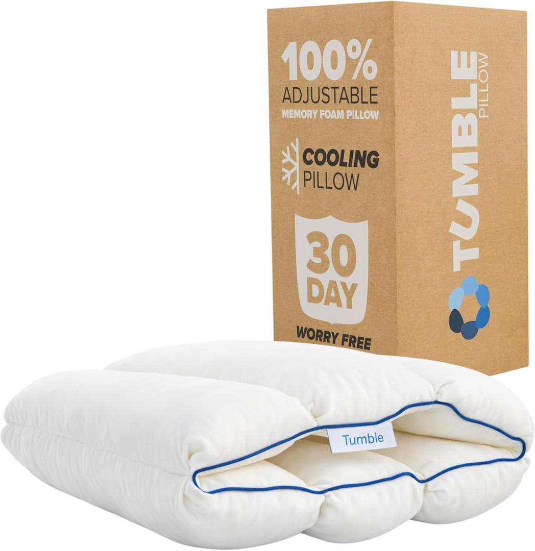 TUMBLE 6-Chamber Adjustable Bed Pillow & Pillowcase | Back, Side & Stomach Sleepers | Cooling Cover | Memory Foam & Gel Fiber Fill | Customize Your Comfort | CertiPUR/Oeko-Tex | Standard Queen 1 Pack