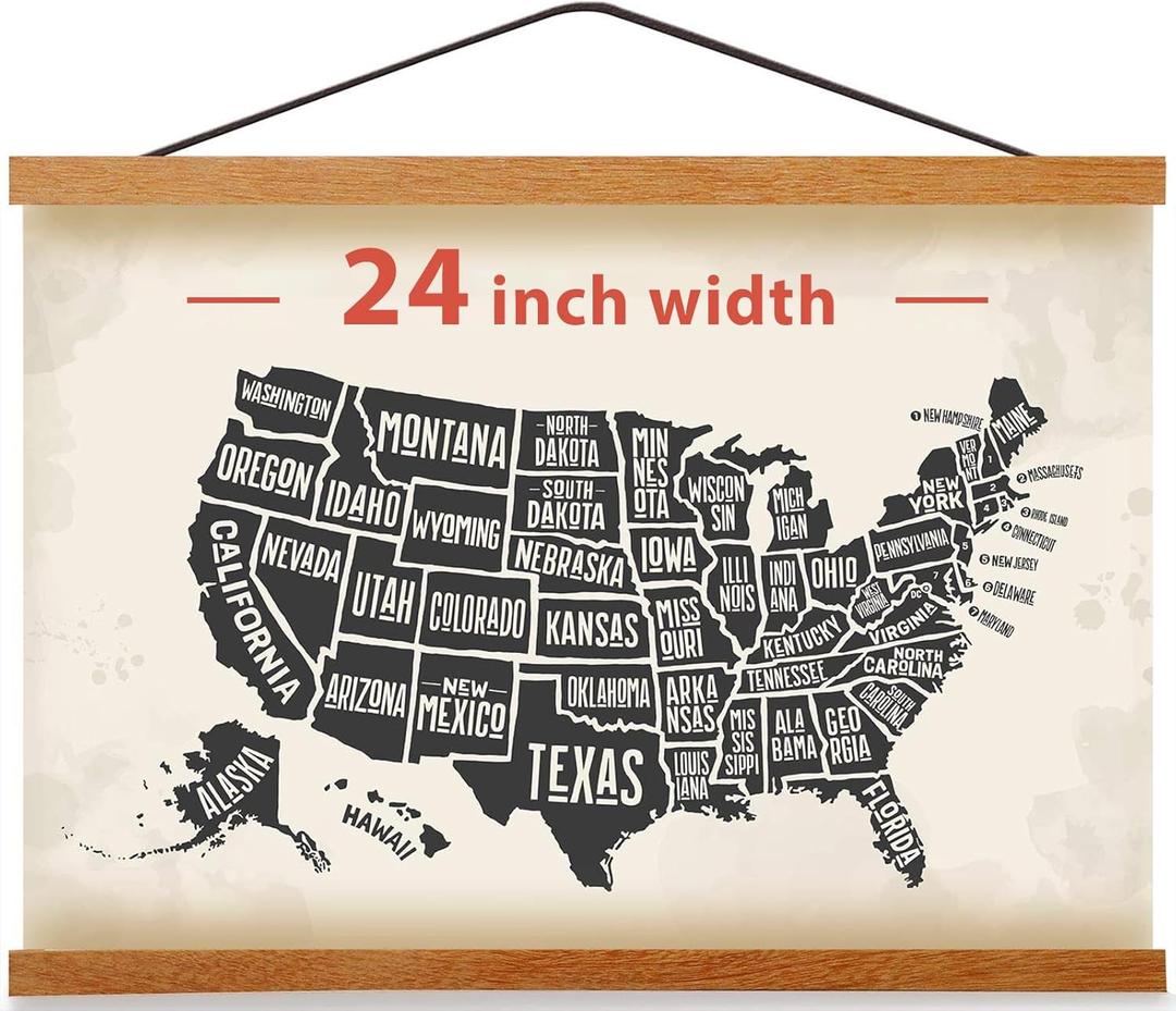 Magnetic Poster Hanger Frame for 24x36 24x30 24x32 Movie Music Posters Wall Art,Teak Wood Picture Frames for Large Canvas Diamond Map Decor, Living Room Calendar Banner Tapestry Photo Hanging Stand