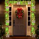 Christmas Garland with Lights with Red Green Bows and Balls Xmas Lime Green Garland Decoration for Front Door Fireplace Table Indoor Outdoor Decor