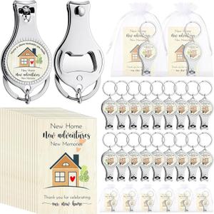 Lasnten 30 Sets Housewarming Party Favors Decorations for Guests Home Nail Clippers Keychain Bottle Opener with Thank You Cards Organza Bags House Warming Return Gifts New Home Guests Souvenirs Party