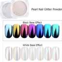 3 x 7 Colors White Pearl Chrome Nail Powder Aurora Metallic Nail Powder Holographic Mirror Effect Chrome Powder Mermaid Iridescent Shell Powder Glitter for Women Girls Nail Art Pigment Manicure