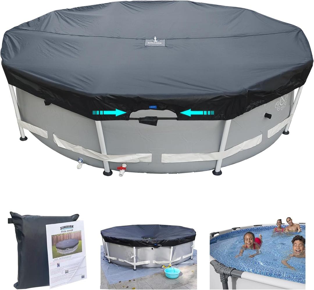 SIHAIAN 26 Ft Pool Cover, Quick Installation and Removal Above Ground Pool Cover, One-Piece Round Pool Cover, Waterproof, Preventing Waterlogging, UV and Weather Resistant Solar Swimming Pool Cover (Black)