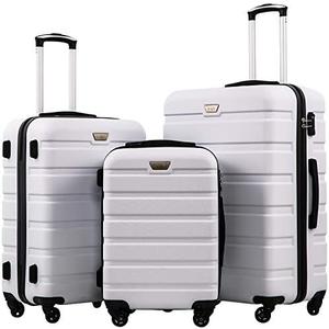 Coolife Luggage 3 Piece Set Suitcase Spinner Hardshell Lightweight TSA Lock (White, 3 Piece Set(20in24in28in))