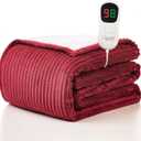 Homemate Heated Blanket Electric Throw - 50"x60" Heating Blanket Throw 1/2/4/6/8 Hours Auto-Off 10 Heat Levels Over-Heat Protection Soft Flannel Sherpa ETL Certification (Red (Striped))