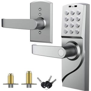 Door Lock with Keypad, Digital Smartcode Door Lock for Front Door, Commercial Keyless, keyless Entry with Handle for Bedroom, Office, and House Rental, Silvery (Left Hand) 1