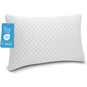 OAISZ Shredded Memory Foam Pillow, Queen Size Cooling Adjustable Firm Bed Pillow for Sleeping, Washable Removable Cover, Ideal for Side, Back & Stomach Sleepers (Queen (1 Pack), White)